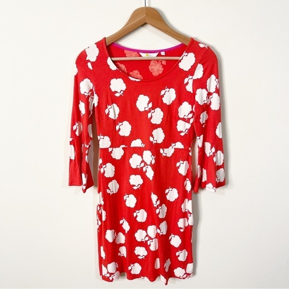 Boden Poppy Red Floral Miriam Floral Jersey A-Line Bell Sleeve Dress Size 4 Long - Picture 2 of 8